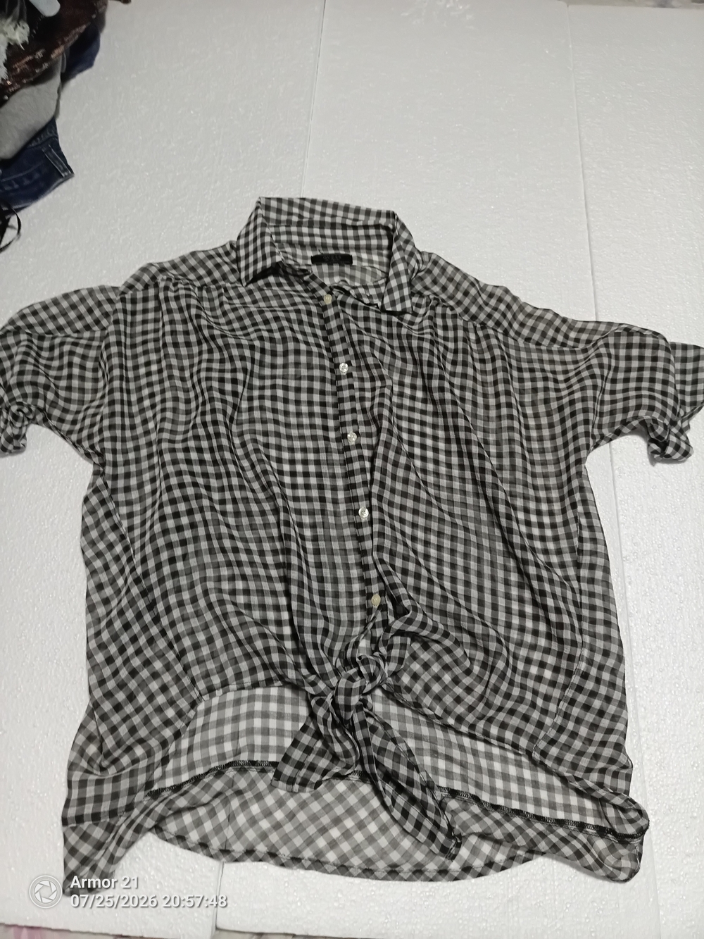 Guess Black & White Gingham Tie-Front Blouse
